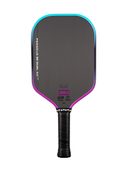 Pickleball paddle with black and purple design on a white background